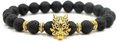 Bishilin Perlen Armband Herren, Armbänder Charms 8MM Schwarz Lavagestein mit Drachen Chakra Armband Männer Personalisiert 19CM