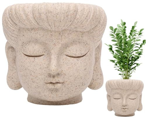 JINGAN Pot de fleurs avec tête de Bouddha en résine pour succulentes - Portable - Pot de fleurs avec tête de Bouddha pour succulentes et petites en pot