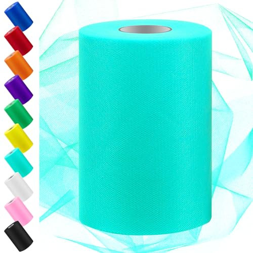 Swpeet 6 pouces x 100 yards bleu tulle tissu rouleau, bobine de tissu tulle ruban, maille polyester bobine, idéal pour bricolage à la main fête d'anniversaire décorations de mariage artisanat de Noël