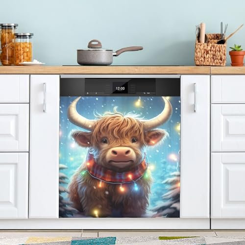 Magnet Geschirrspülerabdeckung Highland Cow Christmas Forest Magnetic Dishwasher Cover Panel Dishwasher Skins 23 x 26 Inch