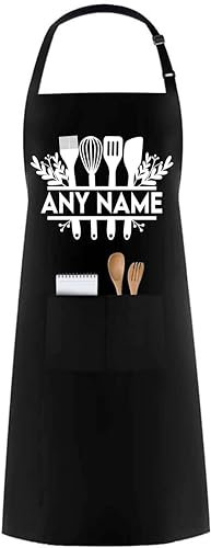 PB TECH Personalised Unisex Kitchen Apron, Customized With any Name or Text, BBQ Grill Apron with Pockets, Best Apron Design and Gift For Anyone & Family Members.