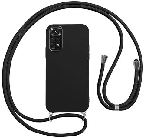 Vauki Coque pour Xiaomi Redmi Note 11/Note 11S avec Cordon, Etui Silicone Souple Antichoc Housse avec Collier Chaîne Lanière, Téléphone Étui Case de Protection pour Redmi Note 11, Bandoulière-Noir