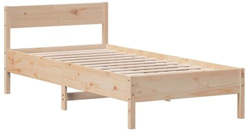 vidaXL Massivholzbett, Holzbett Bett mit Kopfteil, Bettgestell mit Lattenrost, Einzelbett Bettrahmen Schlafzimmerbett, 90x190cm Massivholz Kiefer