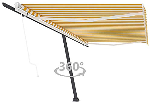 Gecheer Stand Markise Balkonmarkise Terrassenmarkise Sonnenmarkise Sonnenschutz Sichtschutz Terrasse Garten Balkon Outdoor-Markise Automatisch 500x300 cm Gelb & Weiß