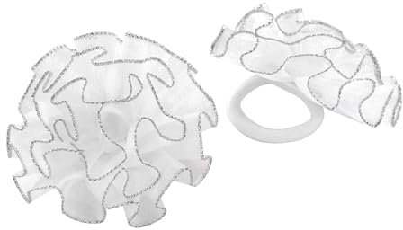 axy Kinder Haargummi 2 stück Blumen Haargummis zur Kommunion in Weiss, Mädchen Ballet Haarschmuck mit Stoffblumen HSG15 (2er Set-Modell 1)