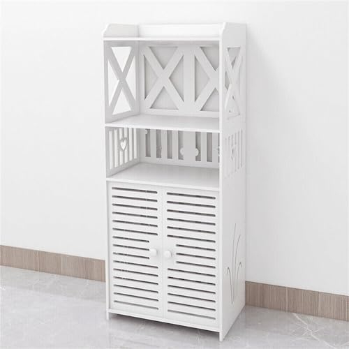 JUNHAO-SHOP Bathroom Floor Cabinet 90 x 40 x 25 cm, Storage Unit with 4 Tier 2 Door Shelves, White Free Standing Cupboard for Bathroom Porch