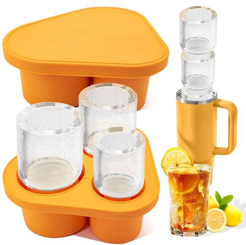 Ice Cube Tray Tumbler Cup - Ice Cube Tray Compatible Stanley Cup - Silicone Ice Cube Maker 3 Pcs Silicone Cylinder Ice Mold 20-40 Oz Cups for Ice Drink, Juice, Whiskey, Cocktail (Yellow)