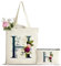 Personalisiert Initialen Tragetasche Canvas mit Innentasche, Kosmetiktasche mit Reißver, Baumwolltasche, Einkaufsbeutel Tote Bag, Geburtstag Weihnachten Geschenk für Frau Freundin Mama Brautjungfer H