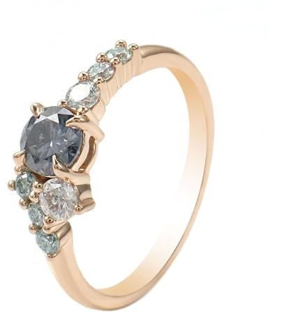 Skcess Goldring Damen 585 Echtgold 14K Wedding Ring Grau Grün Moissanit Runden, Promise Ring Rund mit Moissanit Ring Damen Größe 57 (18.1)