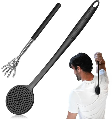 VWMYQ Rückenkratzer, Geschenke für Männer, Rückenkratzer mit 2 Silikon-Kratzflächen, tiefer Rückenkratzer für Männer/Frauen, langer Griff, Rückenkratzer für Erwachsene, 2 Stück
