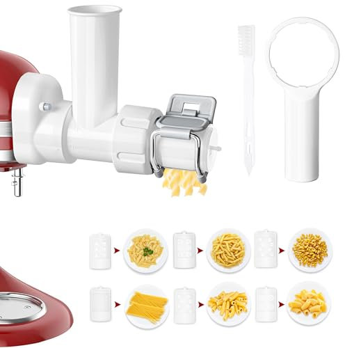 Gourmet 6 IN 1 Pasta Press Attachment for KitchenAid Stand Mixers, for Kitchenaid Pasta Press, with 6 Shapes Pasta Press Outlet Attachment(Fusilli Spaghetti Bucatini Rigatoni Large/Small Macaroni)