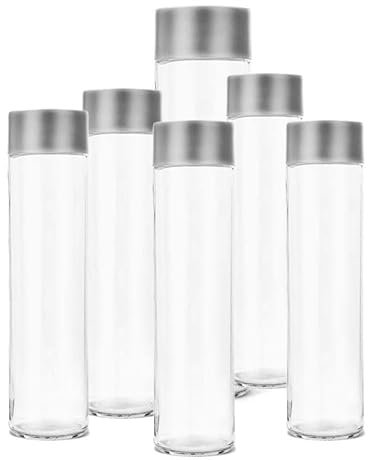 BrandPrint - Lot de 6 bouteilles en verre 1 l pour eau et jus, modèle cylindre avec bouchon à vis.