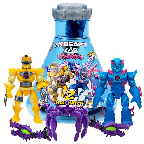 MrBeast Lab Hybrids Mehrfachpackung, Verschiedene Hybrid-Teile und 2 Actionfiguren zum Kombinieren, mit Teilen des Golden Panther Dragon, zahlreiche Kombinationen, über 30 Monster zum Sammeln