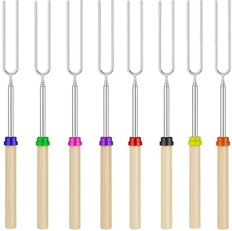 Ajuanbazha 8 Pièces Brochettes Télescopiques en Acier Inoxydable (31-81 Cm), Lot Réutilisable pour Barbecue, Fourchettes Marshmallow Brochette, Feu de Camp, Camping Pique Nique