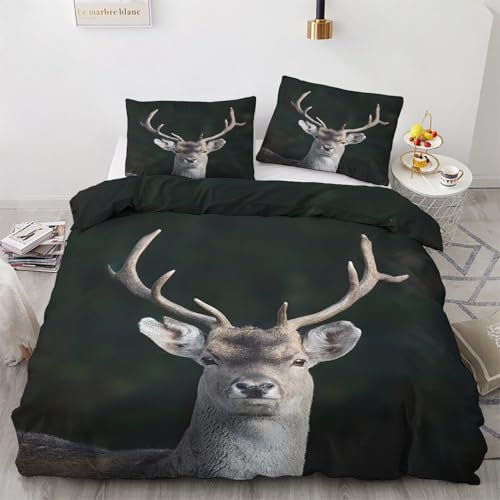 NOGAWA Bettwäsche Hirsch 135x200 - Bettbezug Wildtiere, Bettwäsche-Sets 2 teilig, Weich & Atmungsaktiv Mikrofaser Wendebettwäsche und 1 Kissenbezug 80x80 mit Reißverschluss