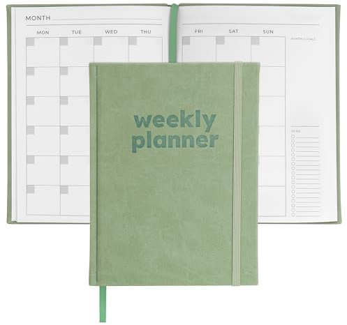 Rileys & Co Undated Diary, 20 x 15 cm (Green) | Weekly Journal with Goal & Habit Tracker for Work, Study, Home