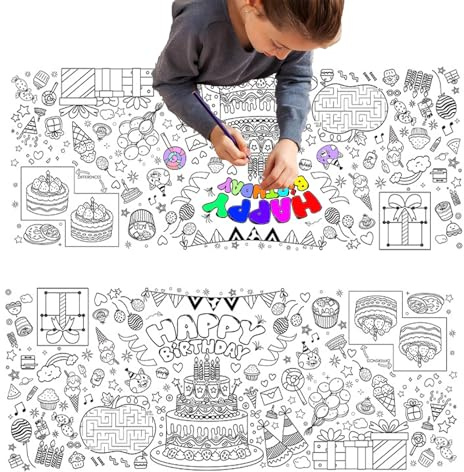 LaresDay Bemalbare Kinder Tischdecke Wasserfest - 86 x 183 cm Ausmaltischdecke für Kindergeburtstag, Maltischdecke mit Geburtstagsmotiv, Kreativtischdecke Deko (Geburtstag)