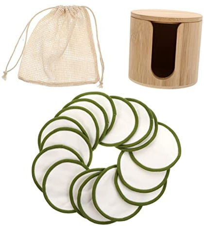 SHERCHPRY Reusable Bamboo Makeup Remover Pads Set 18pcs Facial Cosmetic Remover Pads Cotton Mesh Bag and Bamboo Tube for Daily Skincare Cleansing