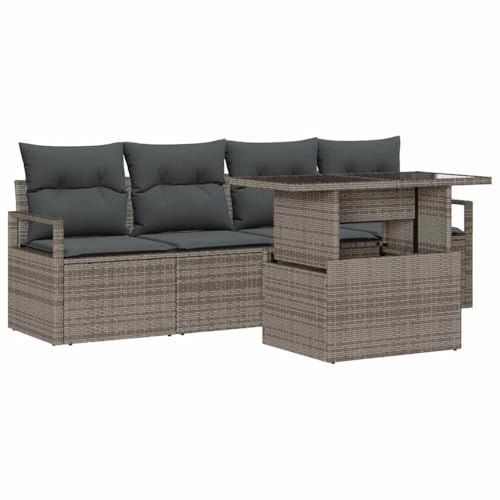 vidaXL Garten-Sofa-Set mit Speicher 5 pcs Grau Poly Rattan, Moderne Garten-Sofa-Garnitur, leichte modulare Lounge, wetterfestes Sitzmöbel, vielseitige Terrassensammlung