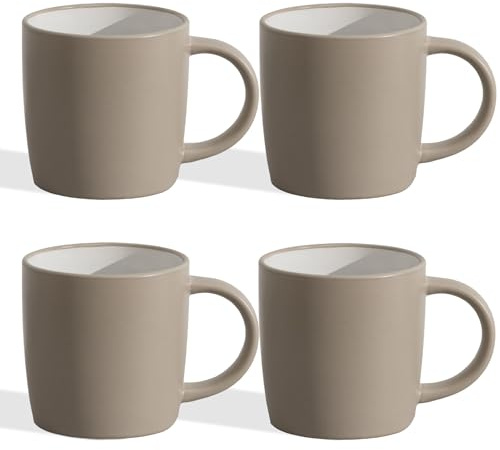 Hausfelder Steingut Kaffeetassen 4er Set, 400 ml, Nordic Sand | Kaffeebecher & Teetassen, Steingut Dining-Set, je 400 ml, Tafelservice für 4 Personen, Nordic Sand