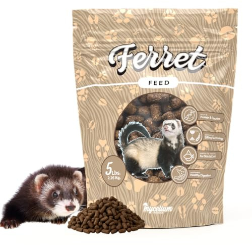 Mycelium Organic Ferret Feed Pellets 5 lb | High Protein & Taurine Ferret Food | Supports Digestion, Skin & Coat, Immune Health | Probiotic & Vitamin Fortified | Non-GMO, USA Made Quality