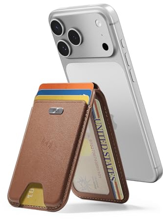 ESR Geo Porte Carte pour MagSafe, Compatible avec Localiser, 5 Cartes | Blocage RFID, Geo Porte Carte pour Support Ajustable, Wallet pour iPhone 17e/17/16/15/14/13/12 séries, Non 13/12 Mini, Marron
