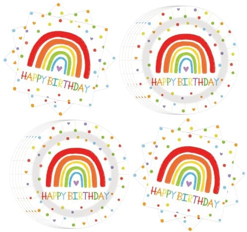 40 Stück Bunte Regenbogen Partygeschirr Set,Geburtstag Partygeschirr Kindergeburtstag Geschirr Set,Geburtstag Deko,mit Regenbogen Teller Servietten Party Geschirr Set für 20 Gäste