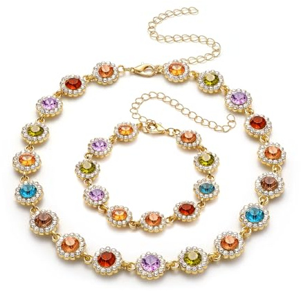 Sllaiss Bunte Kristall-Halskette für Damen, Kristall-Choker-Halskette aus Strass, Regenbogen Edelstein, Zirkon, Vintage Stil, Bunte Ketten, Kette Strass Mehrfarbig, Schmuck Gold, Kette Gold für Party