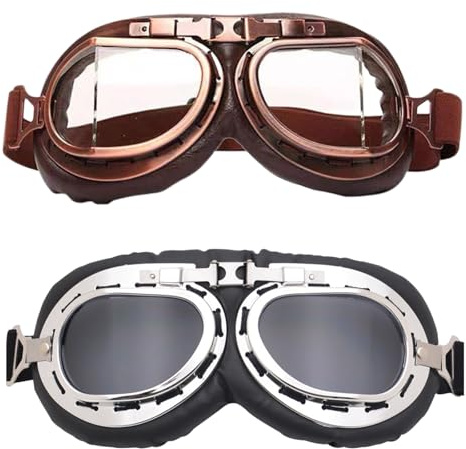 UJBVCX 2PCS Goggles Helmet, Retro Motocross Goggles, Aviator Goggles, Motorcycle GogglesS, Protective Glasses Goggless Windproof for Outdoor Sports