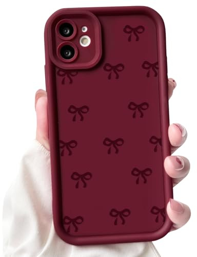NITITOP for iPhone 12 Mini Case Cute Bow Ribbon Design - Wine Red | for Women Girls, Aesthetic Bowknot Design, Soft TPU Shockproof Cover, Full Camera Protection
