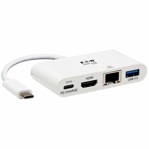 Eaton Tripp Lite USB-C Multiport Adapter - 4K HDMI, USB 3.x (5Gbps) Hub Port, GbE, 60W PD Aufladung, HDCP, Weiß (U444-06N-H4GU-C)
