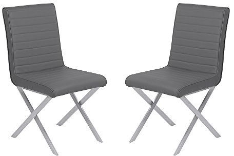 Armen Living Esszimmerstuhl Moderner Beistellstuhl Tempe aus gebürstetem Edelstahl (2er Set), schwarzes Kunstleder, Dining Height