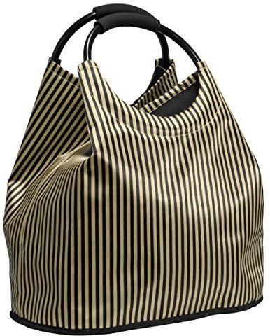 Trendyshop365 2 Stück XL Strandtasche 40x42x26cm Breite veränderbar Shoppingtasche (champagner-schwarz Satinlook)