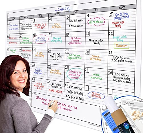 Whiteboard-Kalender für die Wand, trocken abwischbar, extra groß, 96,5 x 127 cm, Jumbo-laminiert, löschbar, 1 Monat Whiteboard-Kalender, riesiges, übergroßes blanko, 30-Tage-Poster mit Linien und