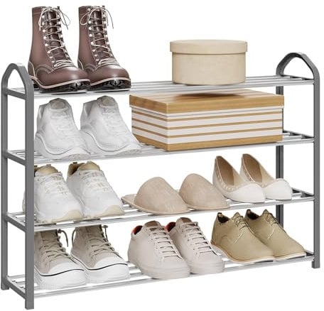 WOLTU 79x19.5x62cm Étagère à Chaussures 4 Niveaux pour Environ 16 Paires de Chaussures,XXL Porte-Chaussures,Gris