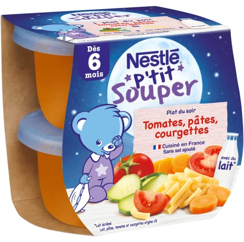 Nestlé Bébé - P'tit Souper Tomates Pâtes Courgettes - Plat Légumes et féculents - dès 6 mois - 2 x 200g