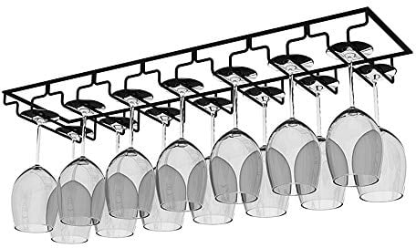 AcornFort W-605 7 Slots 14 Cups Metal Black Under Cabinet Hanging Wine Champagne Glass Goblets Stemware Rack Holder