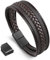 flintronic® Pulsera de Cuero para Hombre, Brazalete Trenzado Cruzada, con Cierre Magnética Acero Inoxidable - Marrón