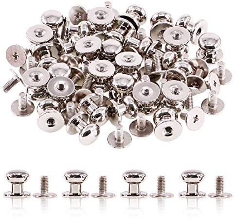 Swpeet S496 30Sets Sliver 8x10x10mm Chicago Screws Round Head Button Stud Slotted Screws Nail Rivet Leather Rivets Craft Belt for DIY Craft Leather Craft Repairs Decoration,White