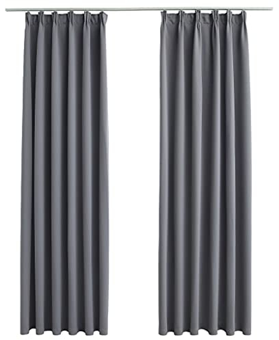 vidaXL 2X Vorhang Verdunkelung mit Haken Verdunkelungsvorhang Kräuselband Thermo Gardine Blickdicht Vorhänge Wohnzimmer Grau 140x245cm