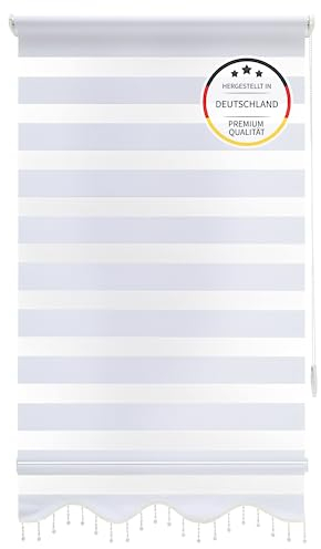 Brillant Doppelrollo Klemmfix ohne Bohren Raffrollo 90 x 200 cm Weiss Duo Rollos Klemmrollo Seitenzugrollo Blickdicht Sonnenschutzrollo Fensterrollo für Fenster & Balkon Tür Zebrarollo mit Perlen