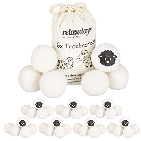 Relaxdays Boules de séchage XXL, Lot de 48, balles sèche-Linge, en Laine de Mouton, écologique, Set Pratique, Ø 7 cm, Blanc