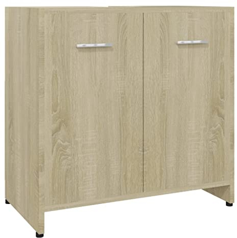 vidaXL Badezimmerschrank Waschbeckenunterschrank Badschrank Kommode Badmöbel Waschtischunterschrank Schrank Sonoma-Eiche 60x33x61cm Holzwerkstoff