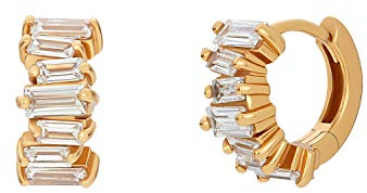 NOELANI Creolen 925 Sterling Silber Damen Ohrschmuck, mit Zirkonia synth., 1 cm, Gold, Kommt in Schmuck Geschenk Box, 2030156