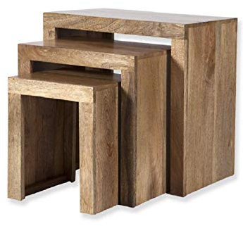 Oak and Pine Online Cube Mango Nest Tables Solid Wood Fully Assembled