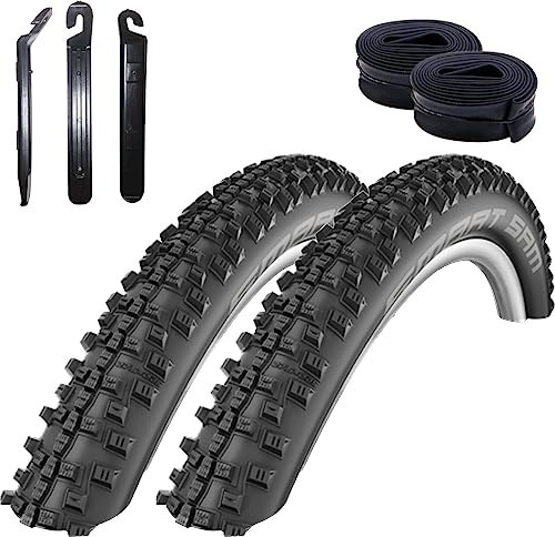 Schwalbe Smart Sam - Cubiertas para bicicleta (2 unidades, 60-584 (27,5 x 2,35) y 2 cámaras de aire AV19, incluye 3 desmontadores de neumáticos)
