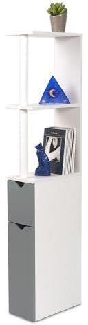 Meuble WC effet bois avec 2 portes grises