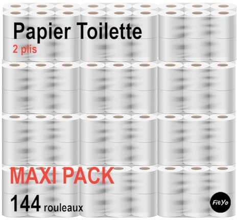 FitYo - Mega Pack de Rouleaux de Papier Hygiénique - Double Epaisseur - Usage Domestique ou Professionnel (144 rouleaux)