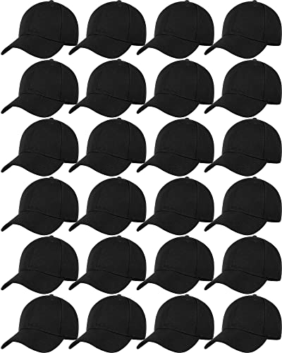 24 Pieces Blank Baseball Cap Adjustable Back Strap Plain Blank Camouflage Hat Unisex Baseball Cap for Trucker Men Women, Black, One Size