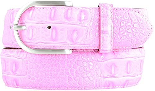BELTINGER Damen-Gürtel mit Krokoprägung 4 cm | Leder-Gürtel für Damen 40mm Kroko-Optik | Kroko-Muster 4cm mit runder Gürtelschließe | Pink 80cm